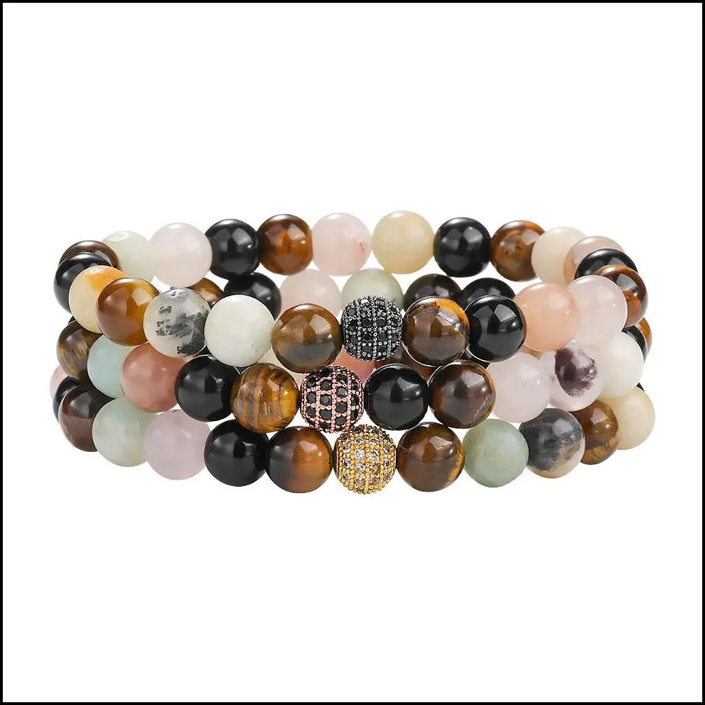 New 8MM Tiger Eye Agate Beads Bracelet For Women Girls Elastic Adjustable Copper Inlaid Micro Zircon Bracelet Lucky Jewerly Gift