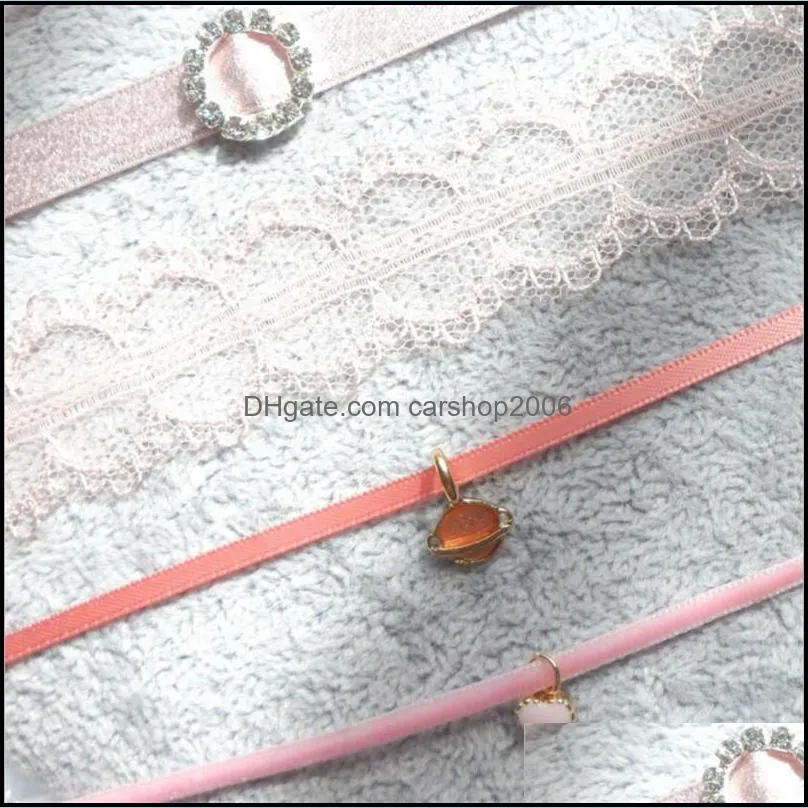 Sweet Geometri Lace Choker Harajuku Planet Collar Pink Lovely Velvet Chocker Heart Shape Pendant Necklace Women Clavicle Chain