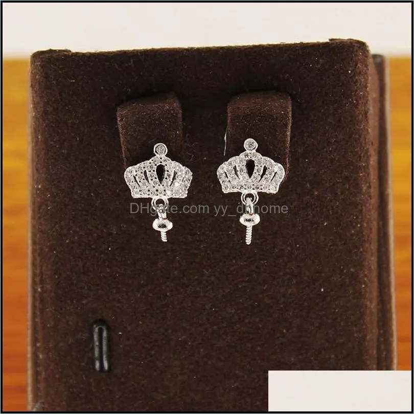 Pearl Earrings Setting Silver Zircon Crown Stud Earring Setting Pearl Mounting Earring Blank DIY Jewelry Gift for Female