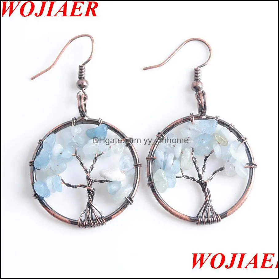 Dangle Earrings for Women Tree of Life Ear Drop Natural Chip Stone Bead Jewelry BM907