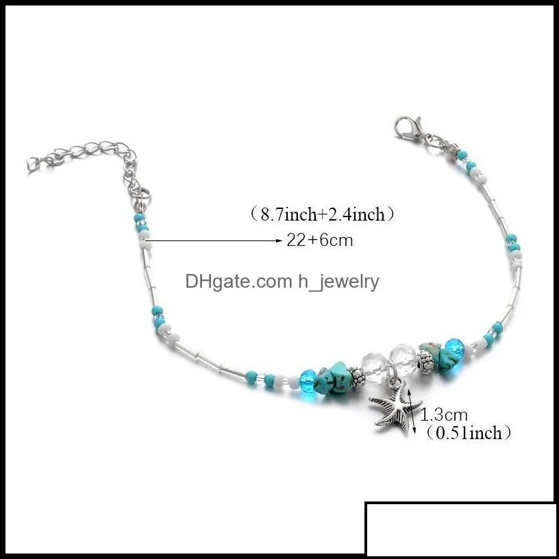 Anklets Jewelry Bohemian Starfish Pendant For Women Girls New Crystal Bead Chain Bracelet On Leg Summer Beach Anklet Gifts Drop Delivery