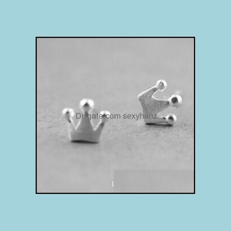 925 Sterling Silver Mini Crown Ear Studs for girls children jewelry nice good friend cute stud earrings birthday gifts