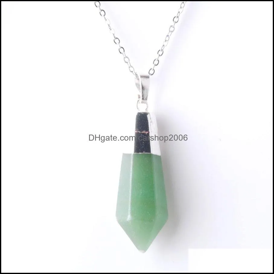 Natural Stone Pendant Necklace Hexagon Prism Pendants Reiki Pointed Crystal Women Charm Jewelry Gifts Chain 18Inches BO942