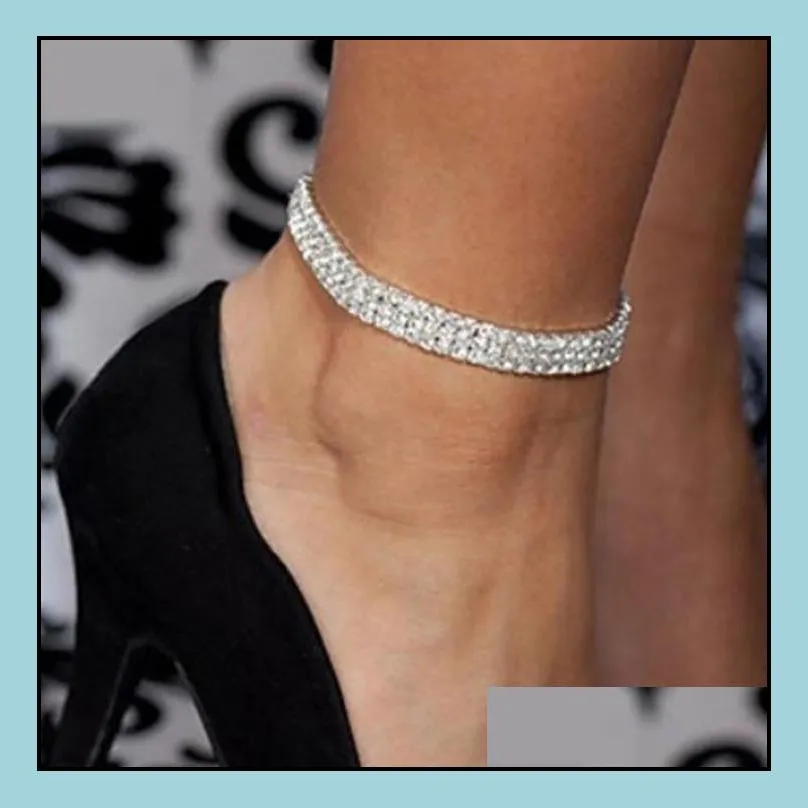 Anklets Jewelry Wholesale Crystal Rhinestone Tennis Ankle Chain Anklet Bracelet Sexy Women Summer Beach Sand Jewelry 3 Rows Drop Delivery
