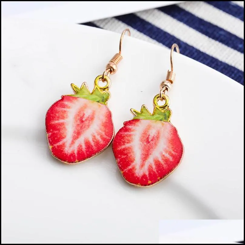 Dangle & Chandelier Fashion Summer Watermelon Fruit Jewelry Earrings Creative Strawberry Grapefruit Kiwi Pineapple Girl Party Gift