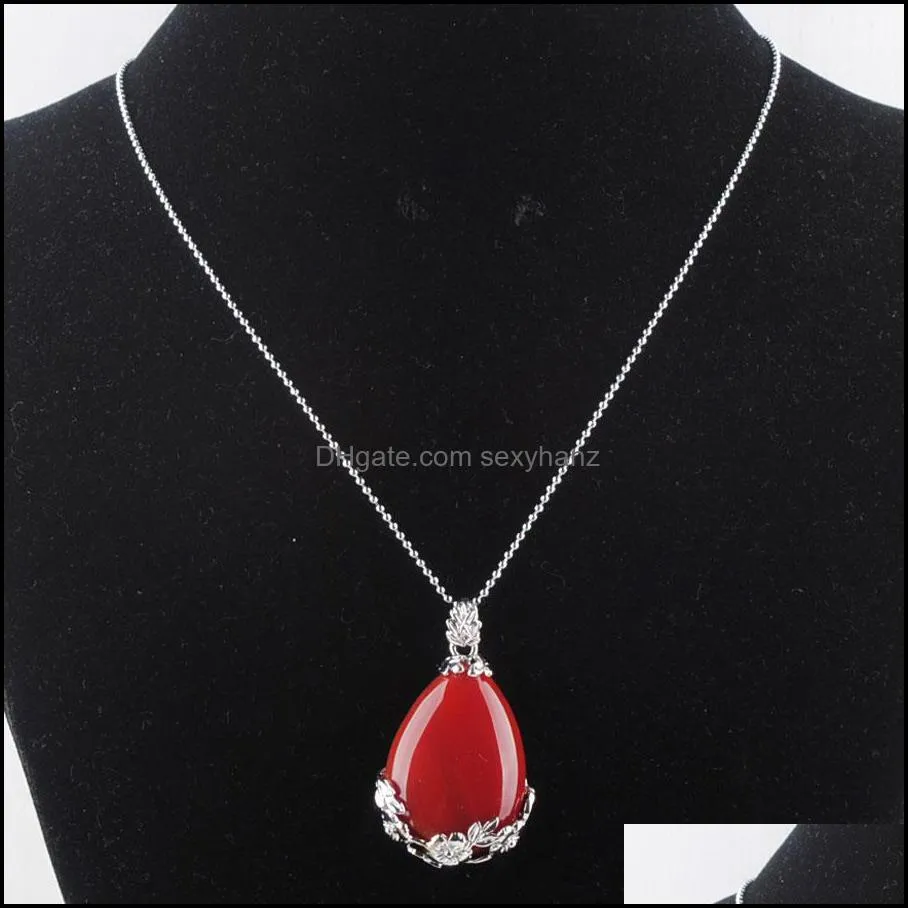 Tear Water Drop Love Natural Red Agate Gem Stone Pendant Necklace Reiki Bead Women Jewelry DN3468