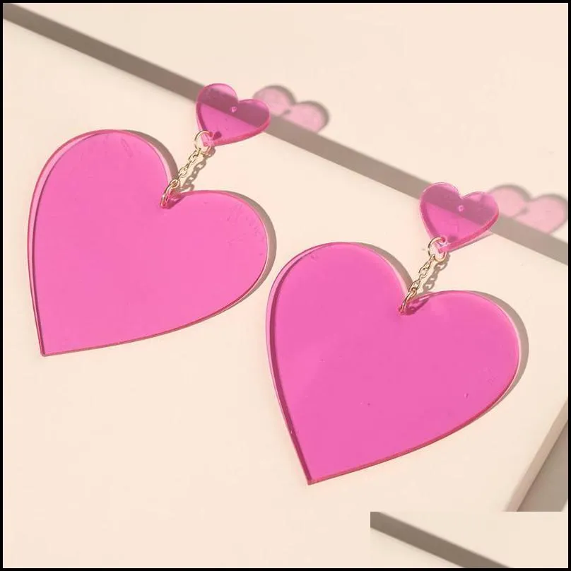 Dangle & Chandelier Fashion Neon Pink Red Heart Drop Earrings For Women Big Geometric Rock Punk Nightclub Party Jewelry Accessories