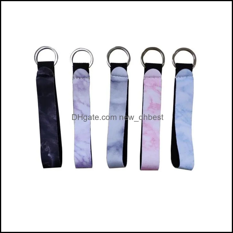 Marble Chapstick Holder Keychain Keyring Lanyard Wristlet Lipstick Sleeve Pouch Elastic Lip Balm Holster Fashion Travel Jewelry