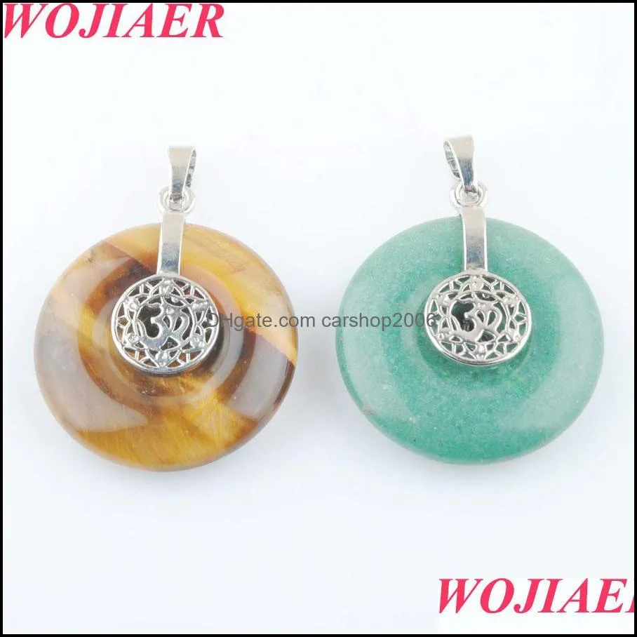 Natural Stone 3D Necklace Pendant Round Circle Healing Crystal Energy Balance Bead for Women Jewelry Gift BO930