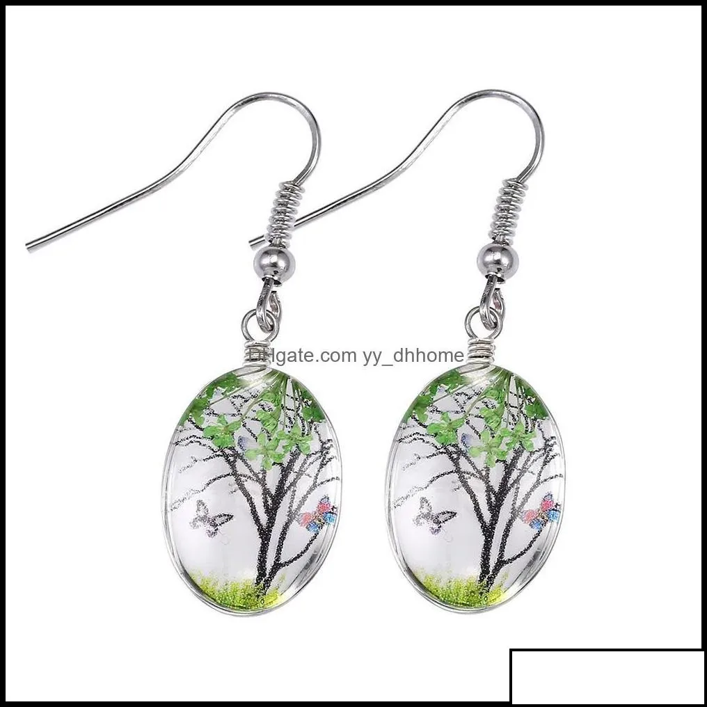 Charm Earrings Jewelry Fashion  Dried Flower Charms S Dangle Earring Glass Oval Ball Drop Ear Creative Gift Delivery 2021 Rxkqk