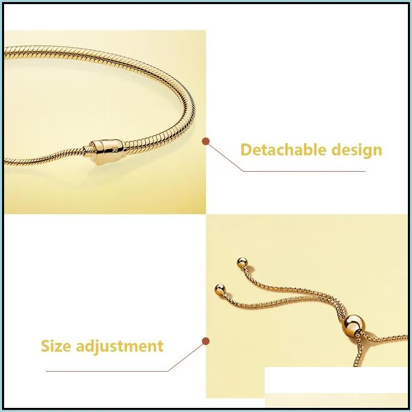 18k yellow gold plated bracelets hand rope for  925 sterling silver bracelet for women with original gift box free shipping