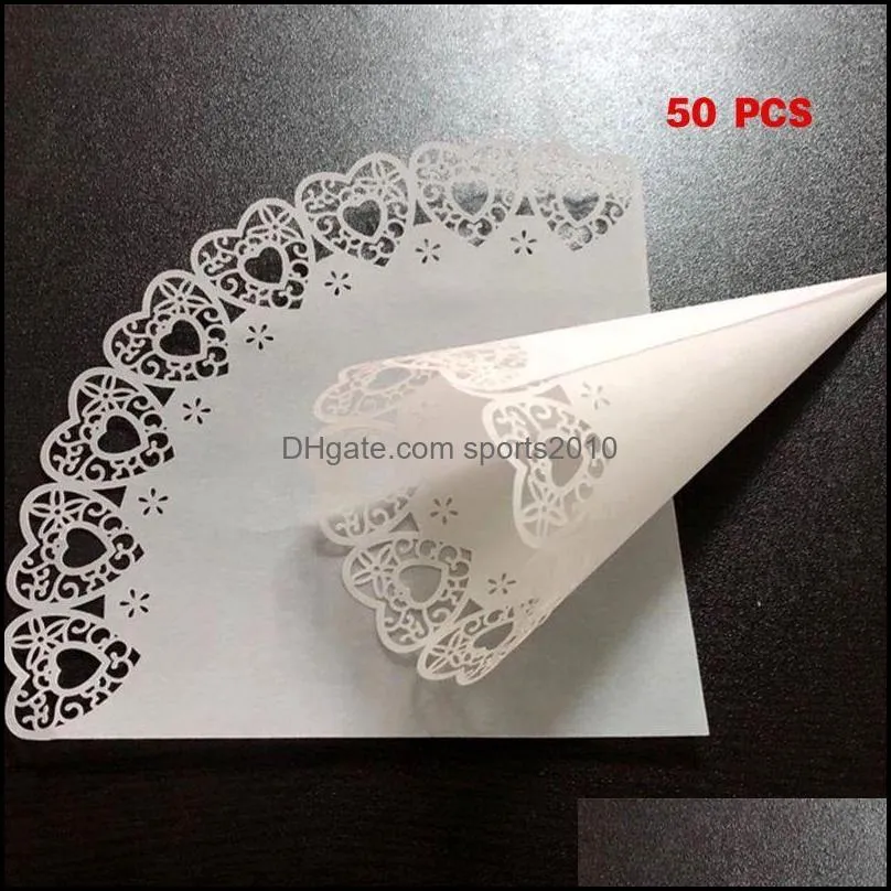 50pcs Laser Cut Love Heart Lace Laying Candy Wedding Favors Confetti Cones Paper Cone Supplies GiftParty