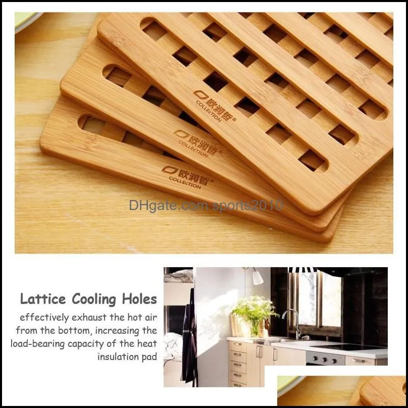 3pcs Square Bamboo Heat Insulation Pad Pot Mat Grid Anti-scalding Dining Table Dish Place