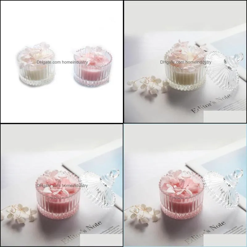 Candles 6.5x9cm Dried Flower Soy Wax Candle With Candy Glass Scented Jar For Wedding Birthday Valentine`s Day Gift