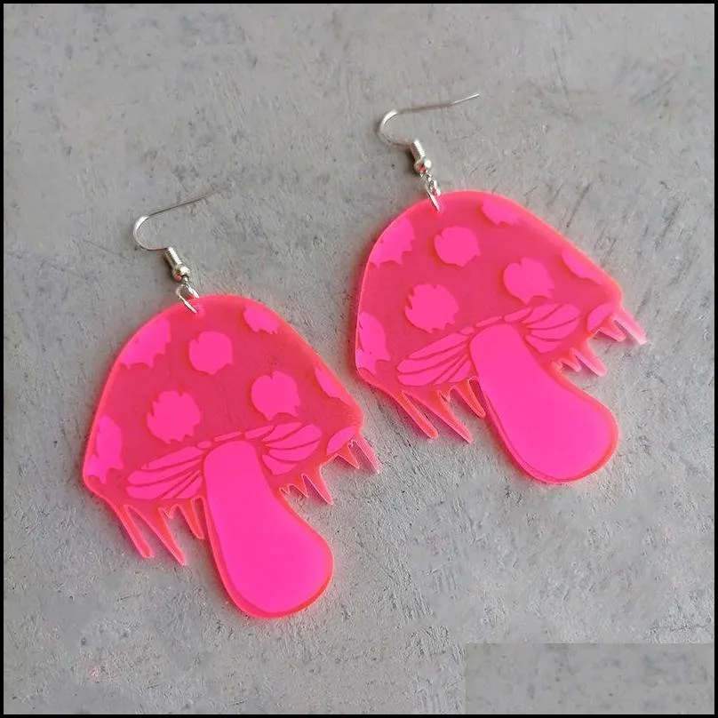 dangle & chandelier acrylic fashion hipster mushroom earrings fluorescent green pink party entertainment disco accessories for women