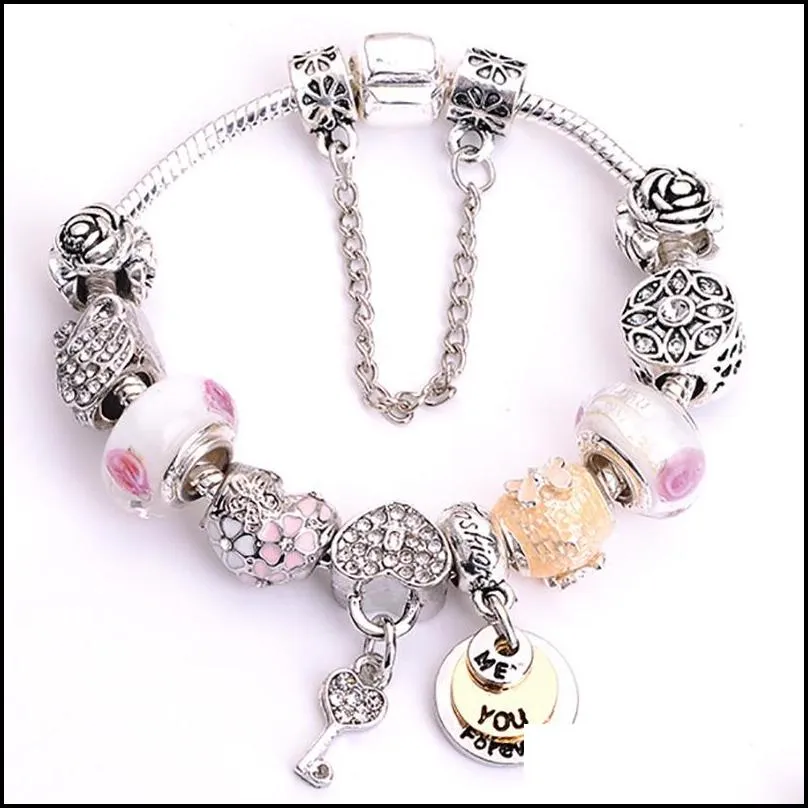 wholesale-charm bead alloy silver plated bracelet suitable for  style heart-shaped bracelet jewelry