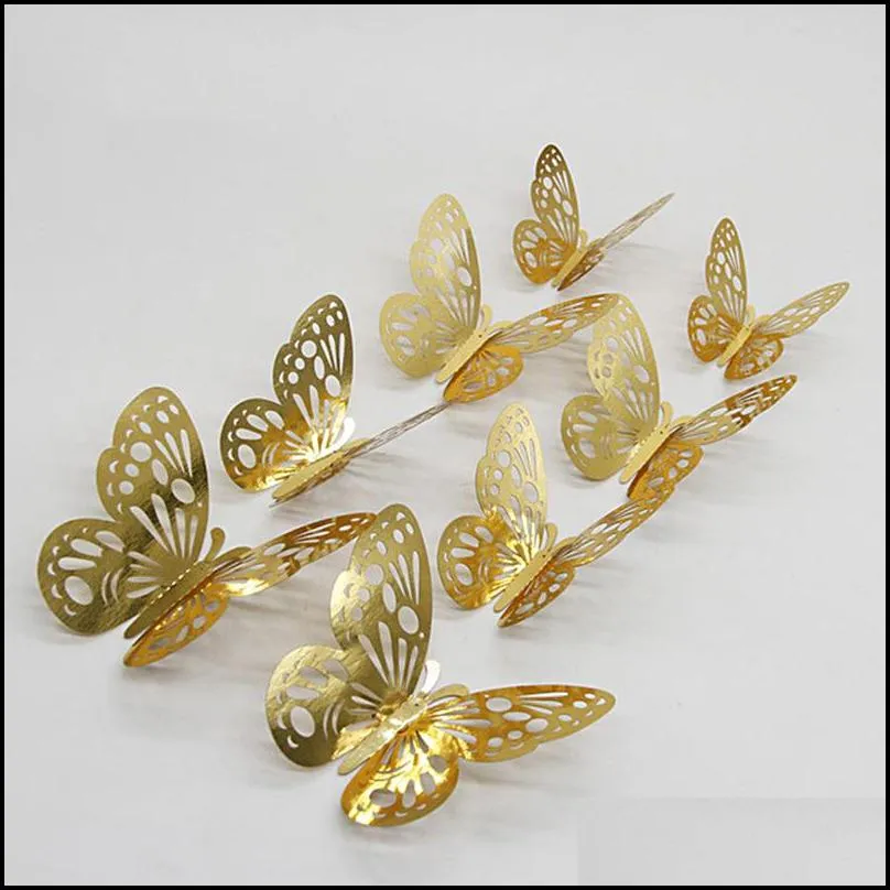 12pcs/lot christmas 3d effect crystal butterflies wall sticker beautiful butterfly for christmas tree home decoration