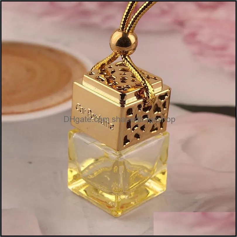 Cube Hollow Car Perfume Bottle diffusers Rearview Ornament Hanging Air Freshener For Essential Oils Diffuser Fragrance Empty Glass Bottle