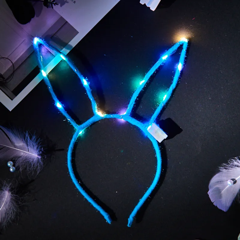 Kids Adults Bunny Ears LED Flashing Glow Headband Hairband Women Bar KTV Nightclub Dress Decor Glow Party Supplies RRA3