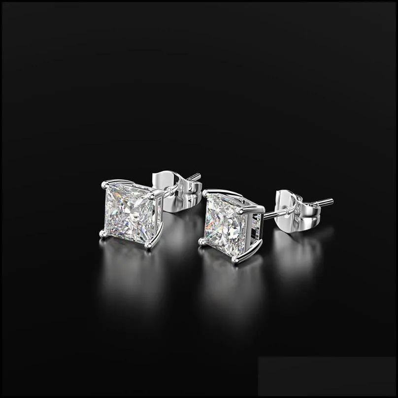 stud eternal 925 sterling silver earrings classic square 6mm natural gemstone wedding for women jewelry ten colorsstud