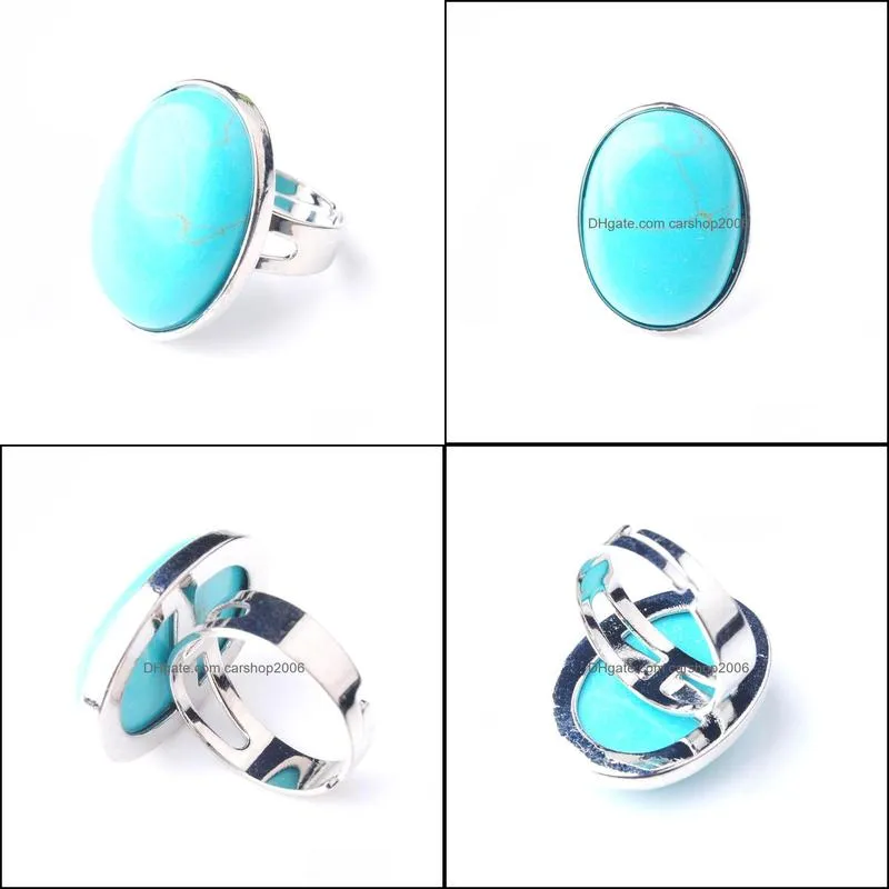 Oval Natural Gem Stone Turquoise Finger Rings Party Ring for Men Women Jewelry Z9168