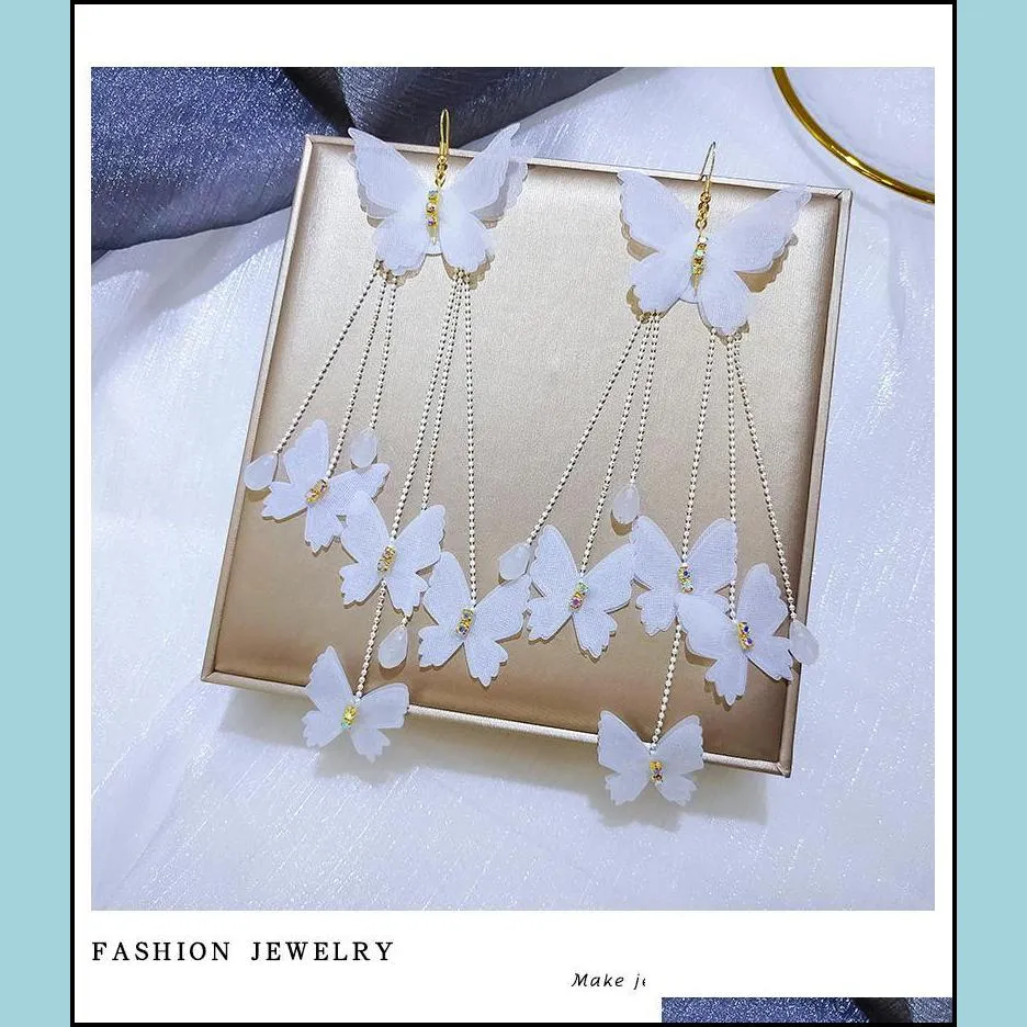 dangle & chandelier 2021 arrival lace hyperbole bowknot women earrings butterfly ear drop female korean long elegant jewelry