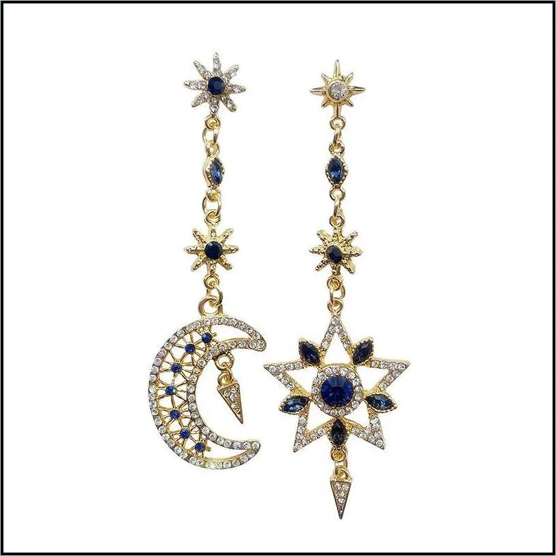 dangle & chandelier korean fashion asymmetrical rhinestones stud earrings female 2021 temperament long star and moon pendant