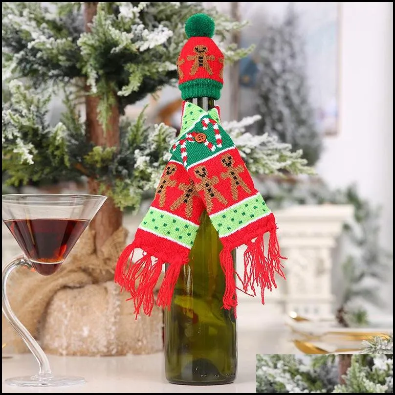 new knitted scarf button wine bottle cover christmas ornaments gingerbread man snowflake tree scarf hat cover