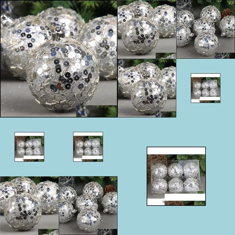 6Pcs Creativity Christmas Ball Silver Sequin Pendant Plastic Hollow Ornaments Year Wedding Gift Home Charm