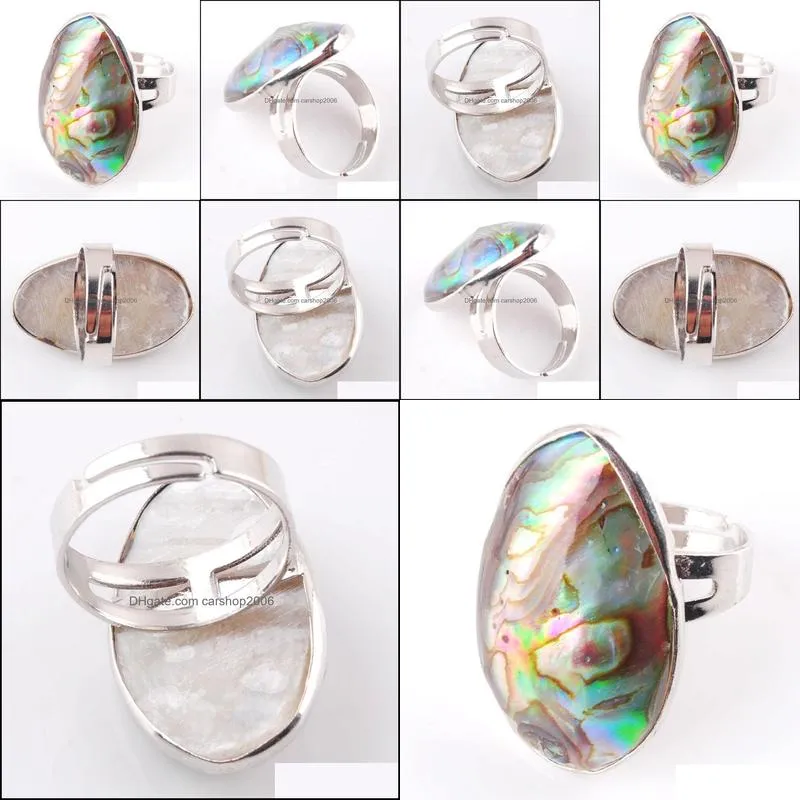 Natural Abalone Shell Beads Finger Adjustable Open Rings For Men Women Reiki Sea Shell Pearl Wedding Engagement X3048