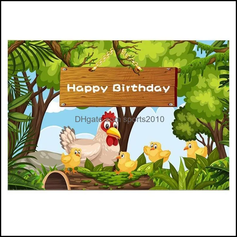 Happy Birthday Backdrop Jungle Animal Themed Supplies  Elephant Zebra 150x100cm Po Background Wall PosterParty