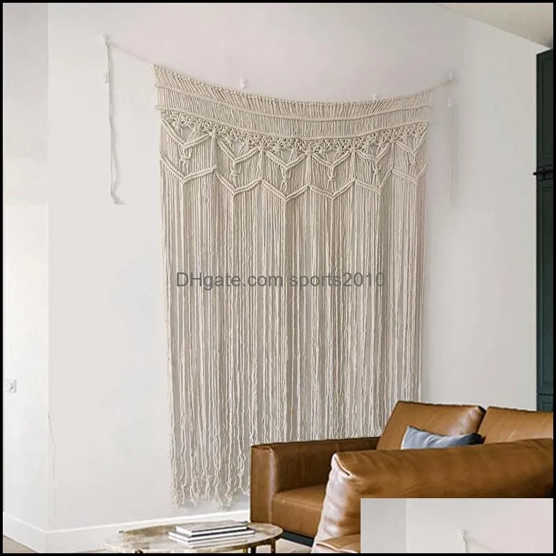 Hand-Woven Tapestry Cotton Yarn Knitted Door Curtain Wedding Backdrop Decorative