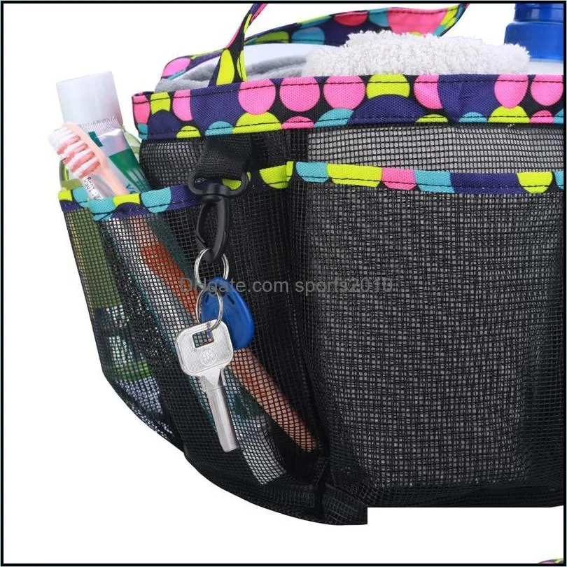 Portable Hanging Mesh Shower Organizer Bag With Double Handles Key Hook For College Dorm Gym Camping