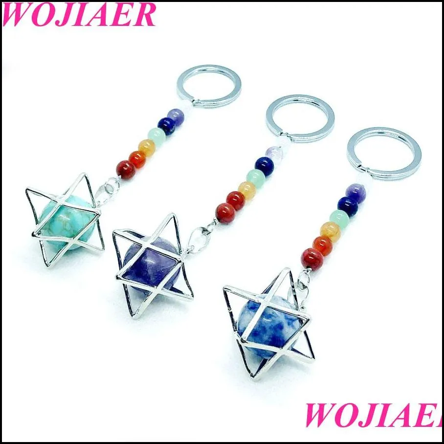 7 chakra quartz keychain natural gem stones beads key ring merkaba locket pendant car bags accessories jewelry bw909
