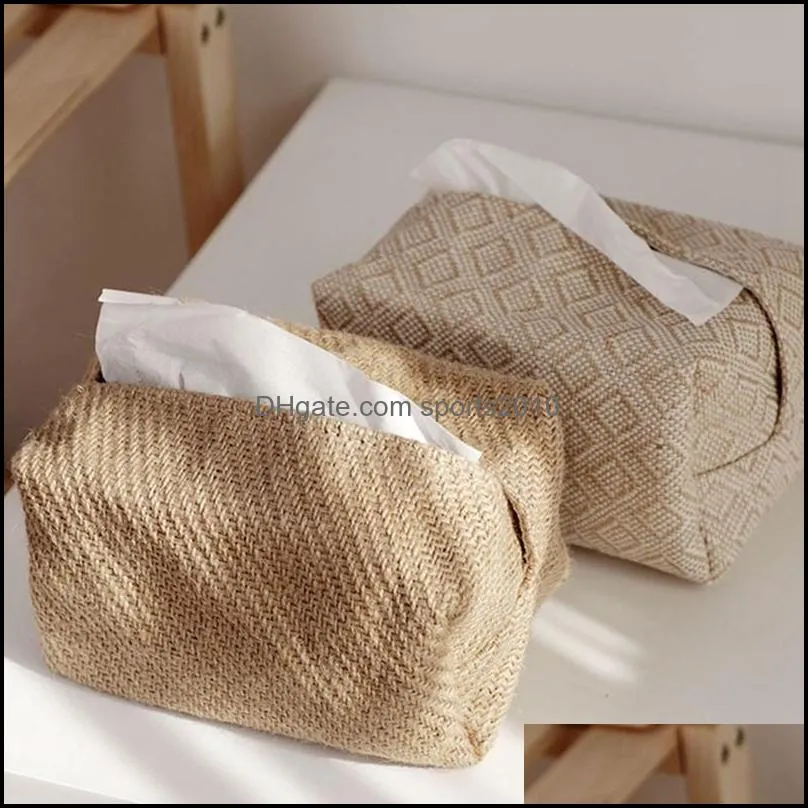 Small Jute Case Napkin Holder For Living Room Table Container Home Car Papers Dispenser