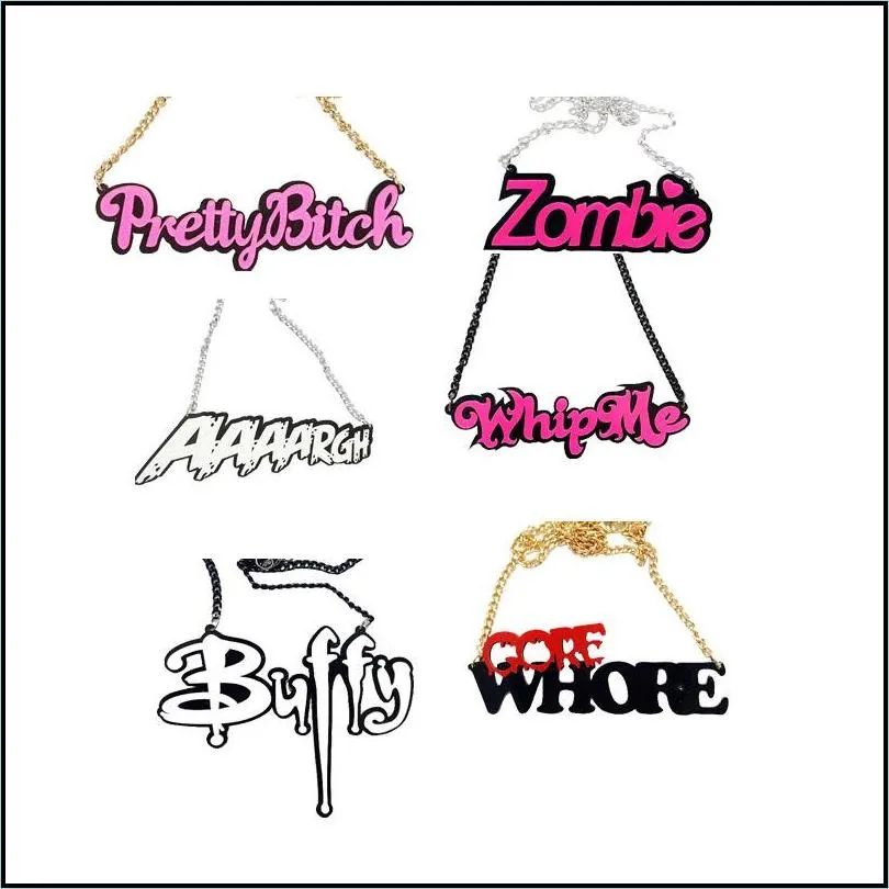 halloween hip hop pendant necklaces for mens zombie boo witch queen daddy buffy  letters acrylic necklace jewelry women party