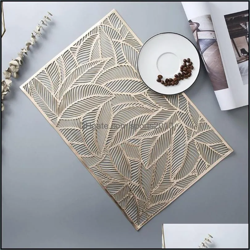 Christmas Decor Heat Resistant Cup Mat Table Leaves Bronzing PVC Placemat Hollow Insulation Bowl Home