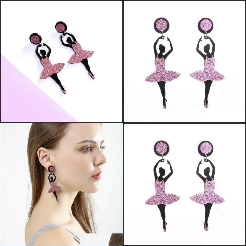 dangle & chandelier cute ballet girl earrings for womens trendy glitter acrylic chic fairy drop earring fashion jewelry summer