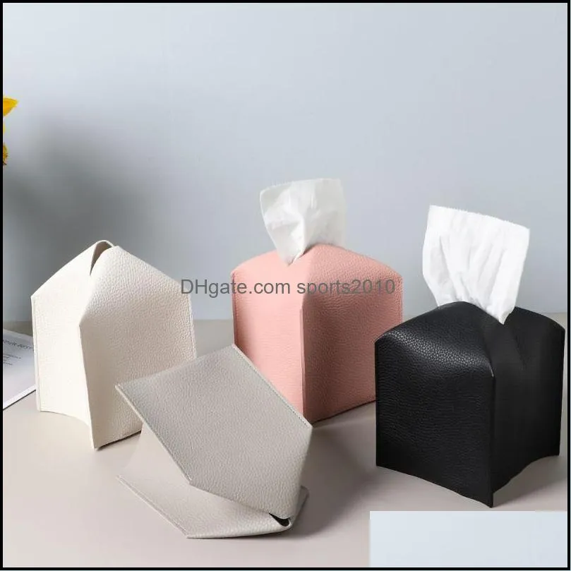 Durable Towel Office Black Color For Car Kitchen PU Leather Paper Box Holder Napkin Dispenser