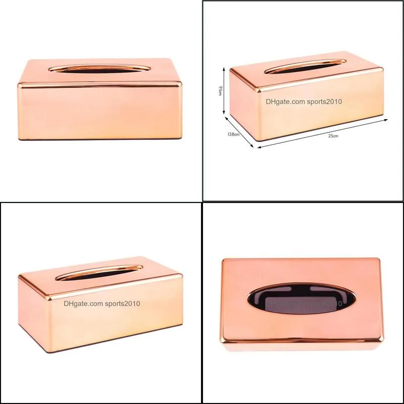 Paper Rack Elegant Royal Rose Gold Car Home Rectangle Shaped Box Container Napkin Holder