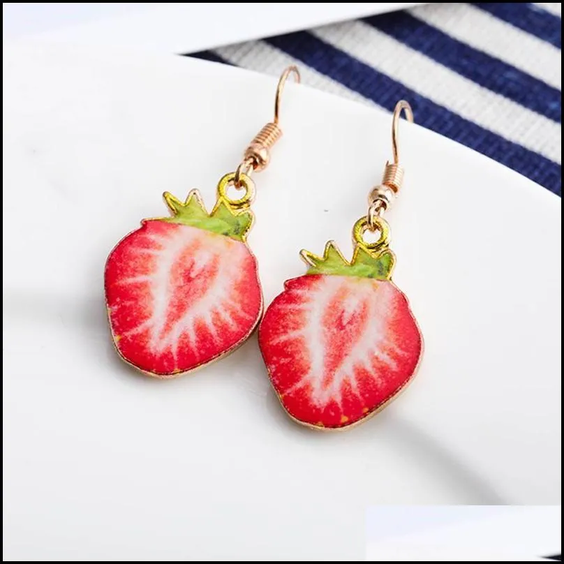 dangle & chandelier fashion summer watermelon fruit jewelry earrings creative strawberry grapefruit kiwi pineapple girl party gift