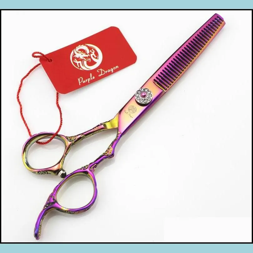 purple dragon hair scissors rainbow gem screw hair cutting and thinning scissors 6 inch rose carving handle simple packing new2456