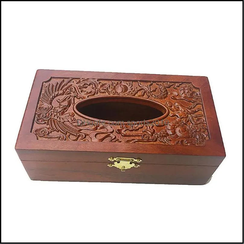 Vintage Wooden Hollow Out Embossing Box Paper Napkin Holder Home Decor