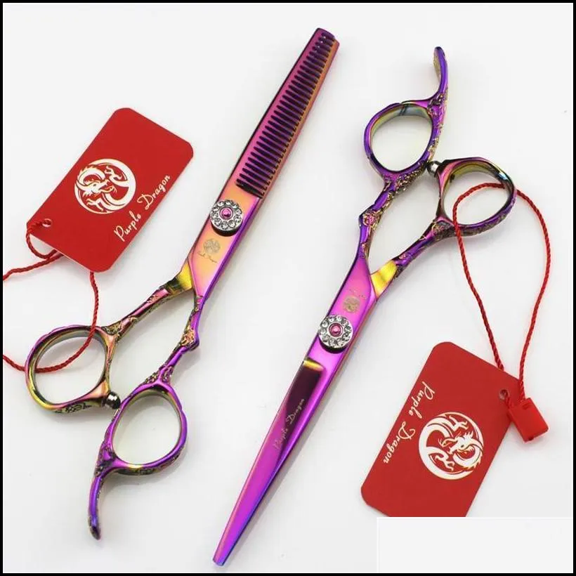 purple dragon hair scissors rainbow gem screw hair cutting and thinning scissors 6 inch rose carving handle simple packing new2456