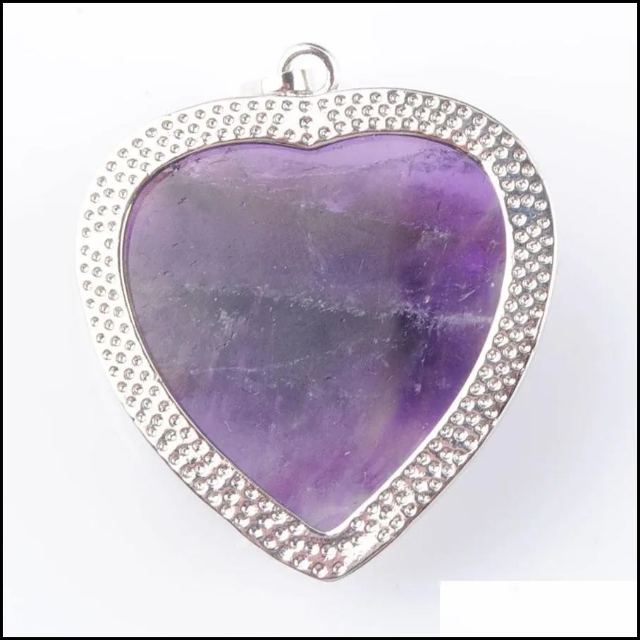 love heart gem stone necklaces pendant natural amethyst stone charms bohemian style women jewellery n3181