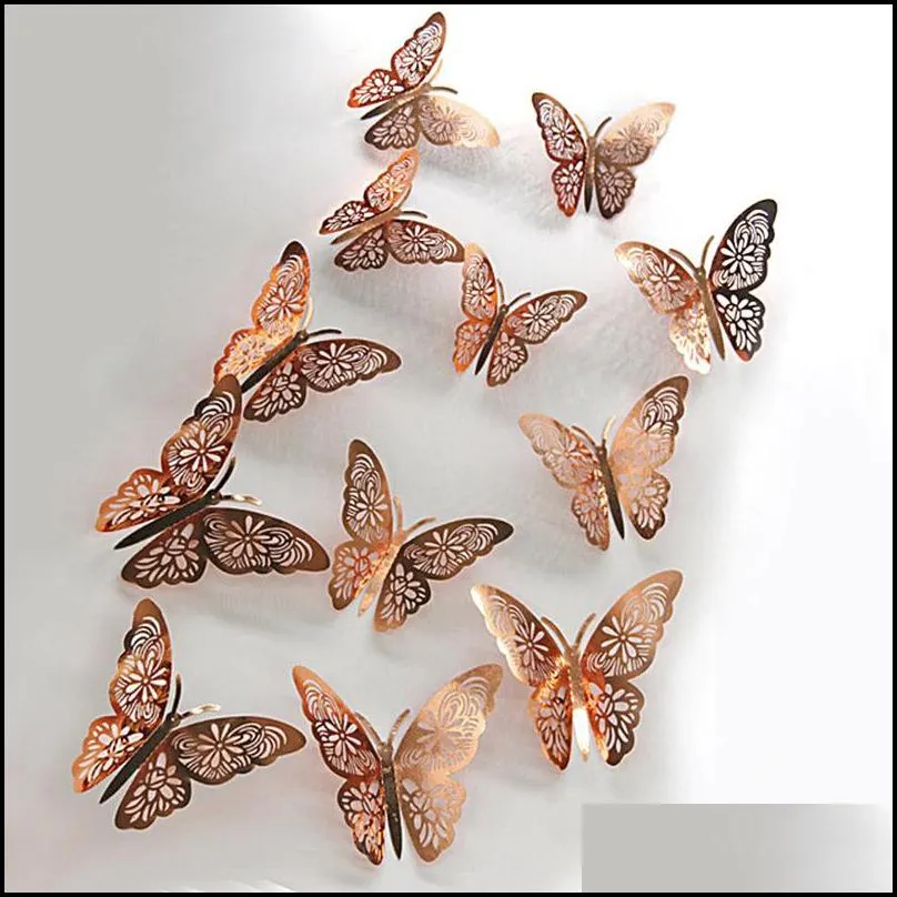 12pcs/lot christmas 3d effect crystal butterflies wall sticker beautiful butterfly for christmas tree home decoration