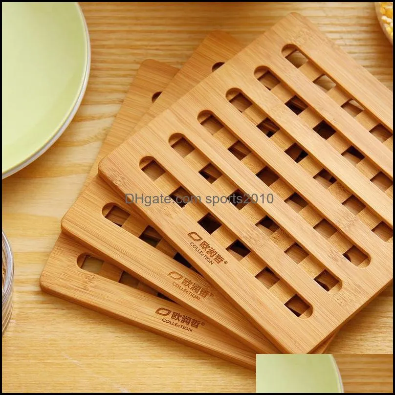 3pcs Square Bamboo Heat Insulation Pad Pot Mat Grid Anti-scalding Dining Table Dish Place