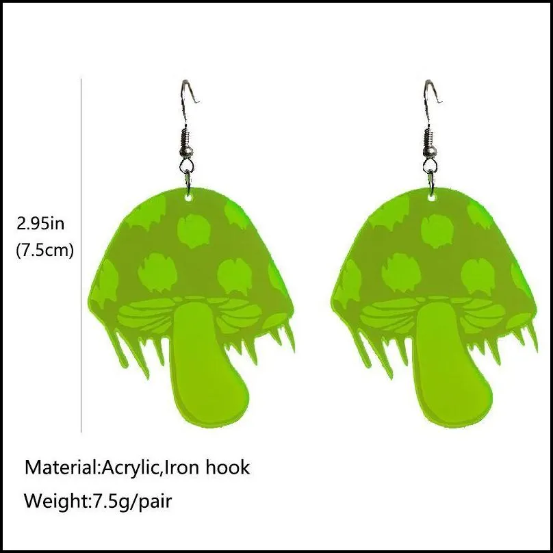 dangle & chandelier acrylic fashion hipster mushroom earrings fluorescent green pink party entertainment disco accessories for women