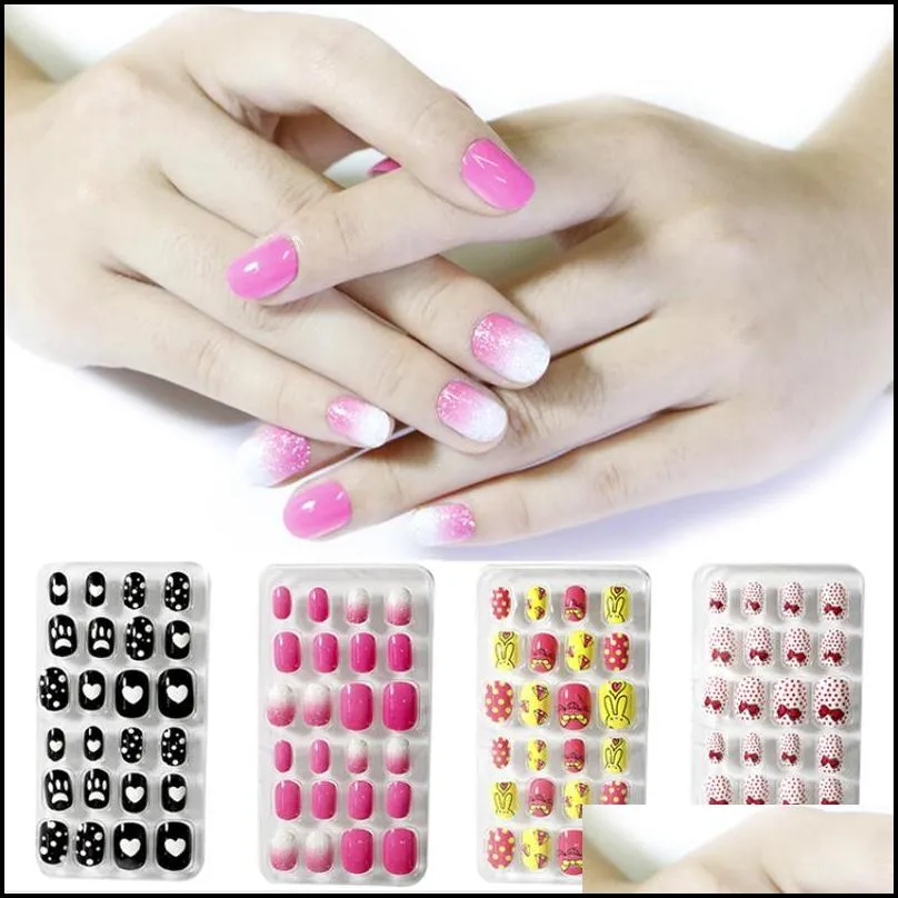 24pcs/set children false nail tips full cover press on nail kits for kids little girls