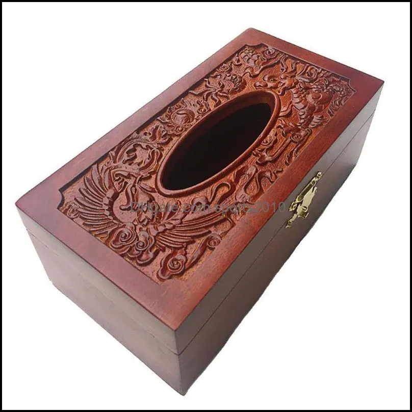 Vintage Wooden Hollow Out Embossing Box Paper Napkin Holder Home Decor